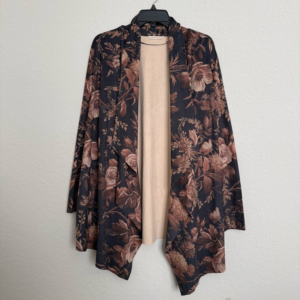 Soft Surroundings Floral Faux Suede Shape Drape Cardigan Jacket Sz 3X Lagenlook